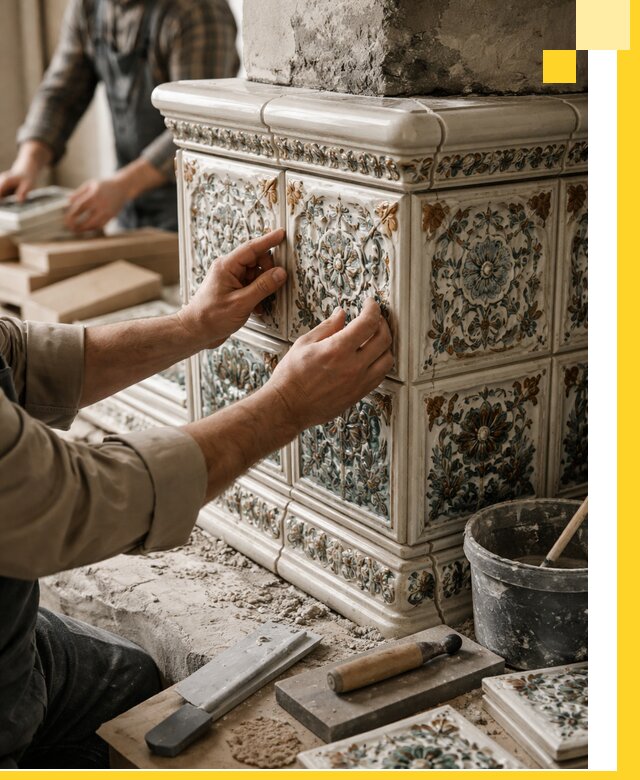 Изразцовые камины под ключ в Клинцах: проект и монтаж