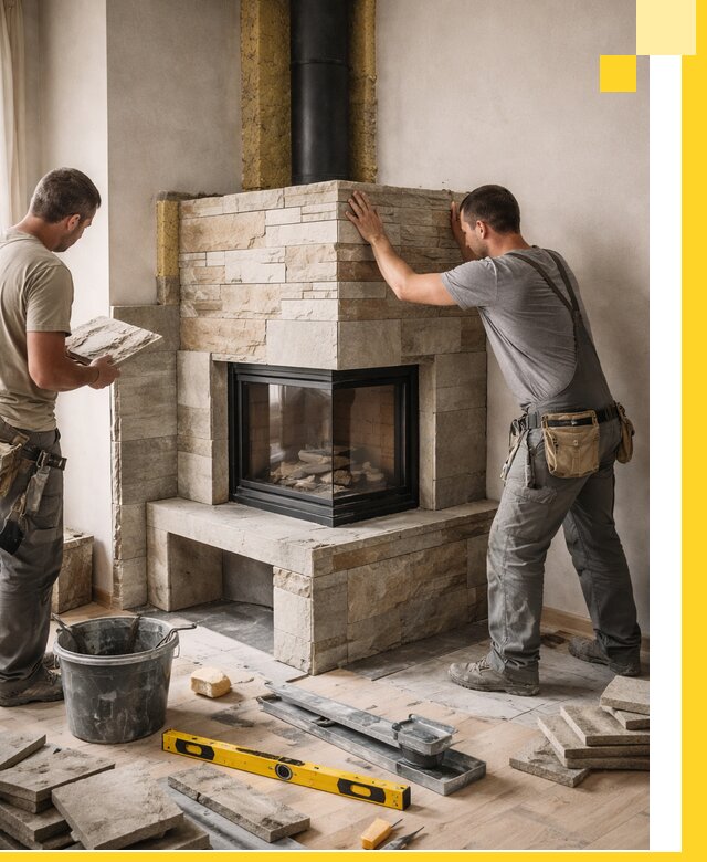 Угловые камины под ключ проект, монтаж и отделка в Клинцах