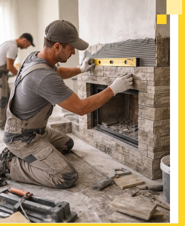 Облицовка каминов в Клинцах, монтаж и отделка натуральным камнем