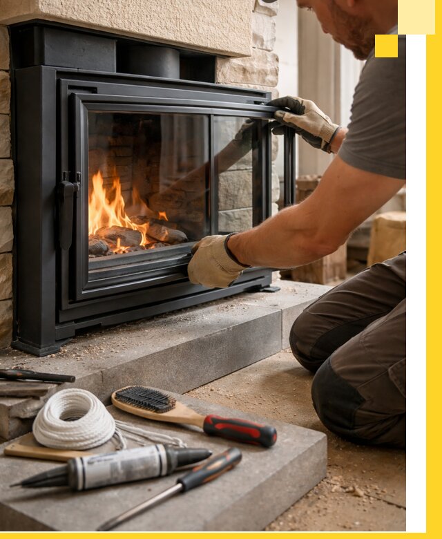 Производство, монтаж и доставка каминов со стеклом в Клинцах