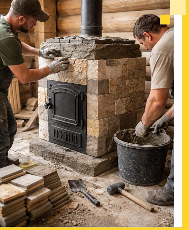 Облицовка банной печи под ключ в Клинцах: камень и плитка