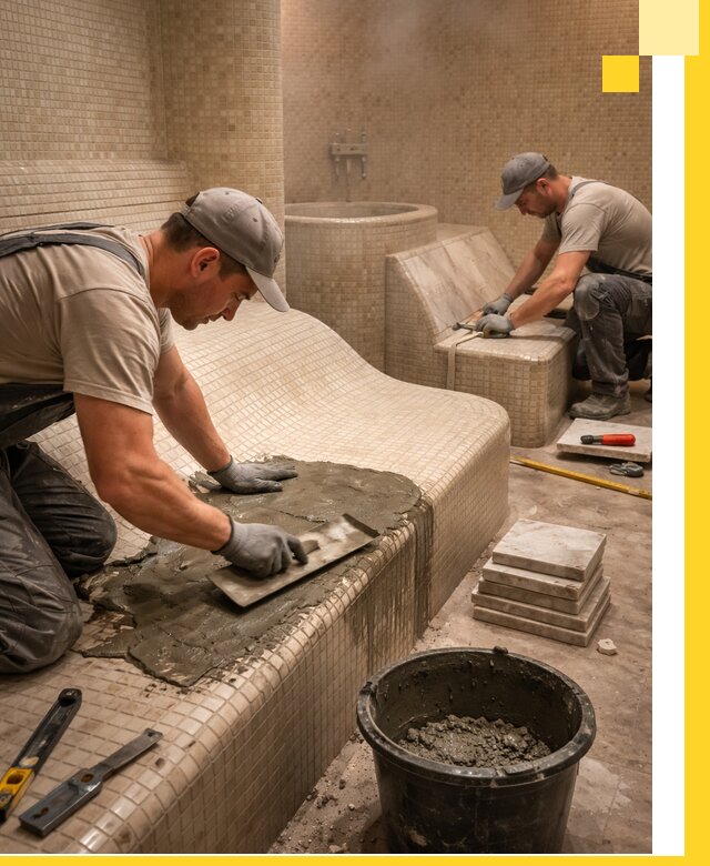 Лежаки для хамама под ключ в Клинцах, проект и монтаж